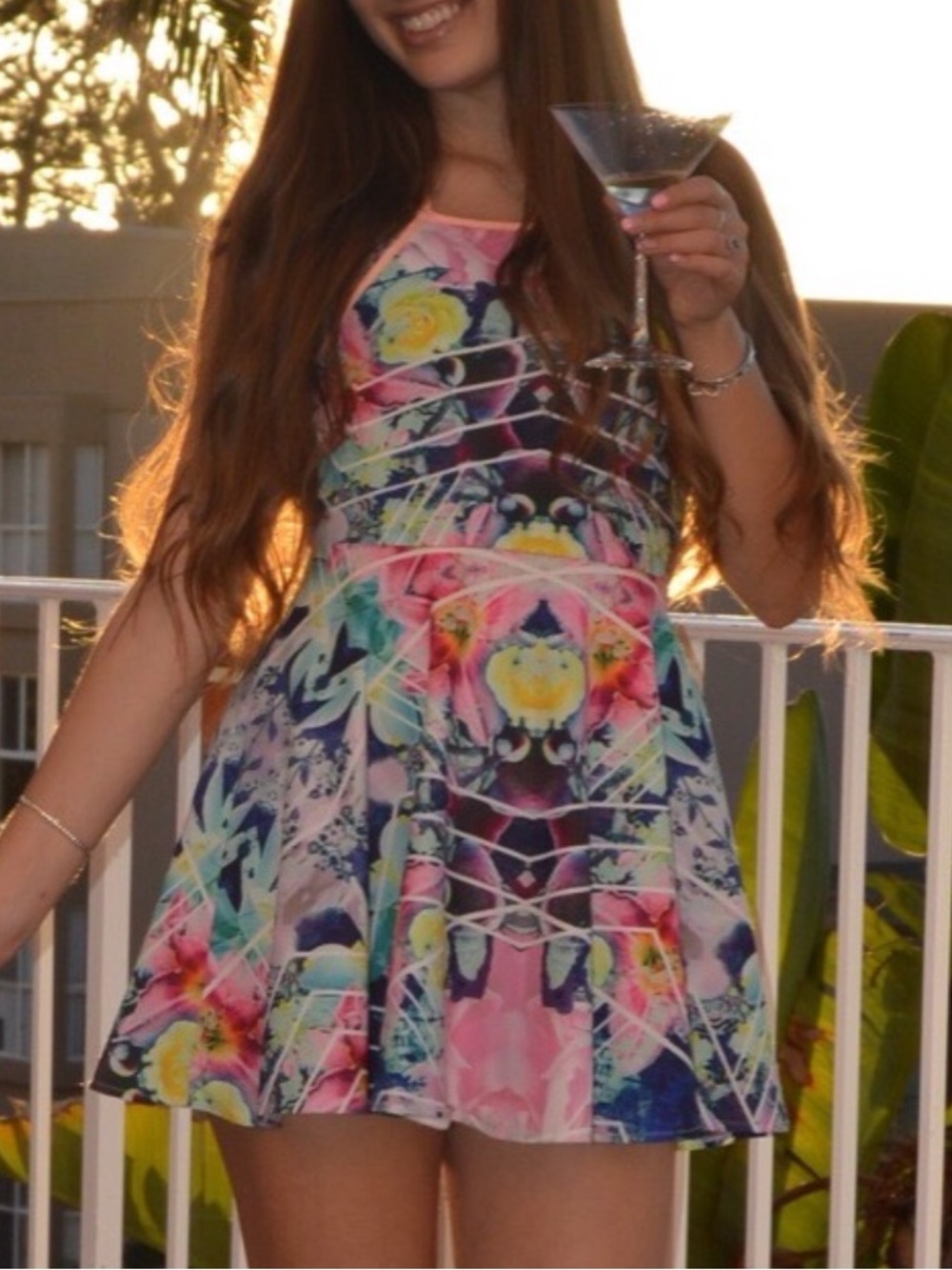 LF Vibrant Floral Watercolor Fit-and-Flare Dress